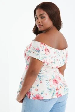 Curve Pink Floral Peplum Top -Deals Clothifyr Store 00100038859 XB