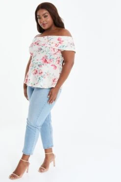 Curve Pink Floral Peplum Top -Deals Clothifyr Store 00100038859 XS