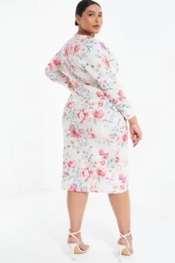 Curve Pink Floral Wrap Midi Dress -Deals Clothifyr Store 00100038860 XB