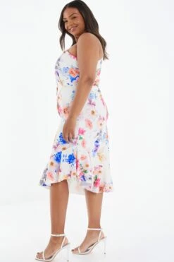 Curve Cream Floral Frill Midi Dress -Deals Clothifyr Store 00100038861 XB