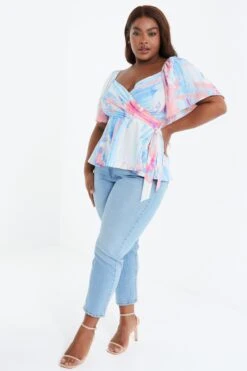 Curve Blue Marble Wrap Top 11 Curve Blue Marble Wrap Top -Deals Clothifyr Store 00100038864 XS
