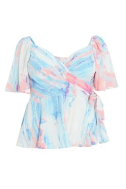 Curve Blue Marble Wrap Top