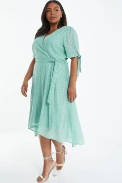Curve Sage Chiffon Metallic Wrap Dress 11 Curve Sage Chiffon Metallic Wrap Dress -Deals Clothifyr Store 00100038867 XS