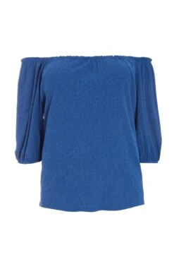 Curve Blue Bardot Crinkle Top
