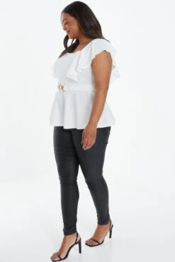 Curve Cream Frill Sleeve Peplum Top -Deals Clothifyr Store 00100038991 XS