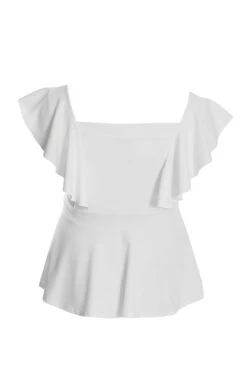 Curve Cream Frill Sleeve Peplum Top -Deals Clothifyr Store 00100038991 ZB