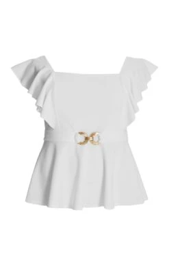 Curve Cream Frill Sleeve Peplum Top