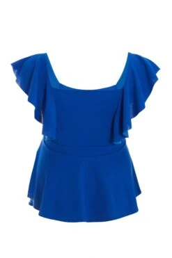 Curve Royal Blue Frill Sleeve Peplum Top -Deals Clothifyr Store 00100038992 ZB