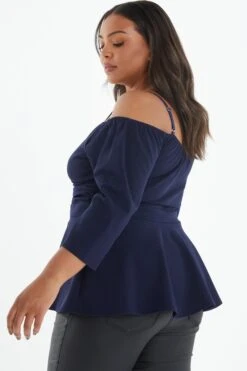 Curve Navy Peplum Top -Deals Clothifyr Store 00100038993 XB