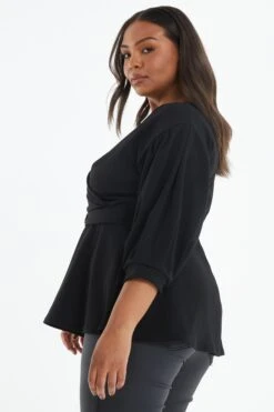 Curve Black Peplum Top -Deals Clothifyr Store 00100039014 XB