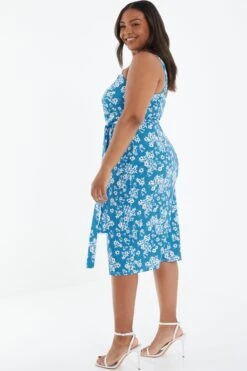 Blue Curve Ditsy Floral Midi Dress -Deals Clothifyr Store 00100039015 XB