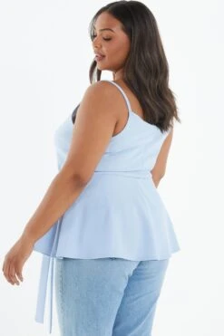 Curve Blue Strappy Tie Peplum Top 10 Curve Blue Strappy Tie Peplum Top -Deals Clothifyr Store 00100039017 XB
