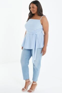 Curve Blue Strappy Tie Peplum Top 11 Curve Blue Strappy Tie Peplum Top -Deals Clothifyr Store 00100039017 XS