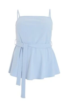 Curve Blue Strappy Tie Peplum Top