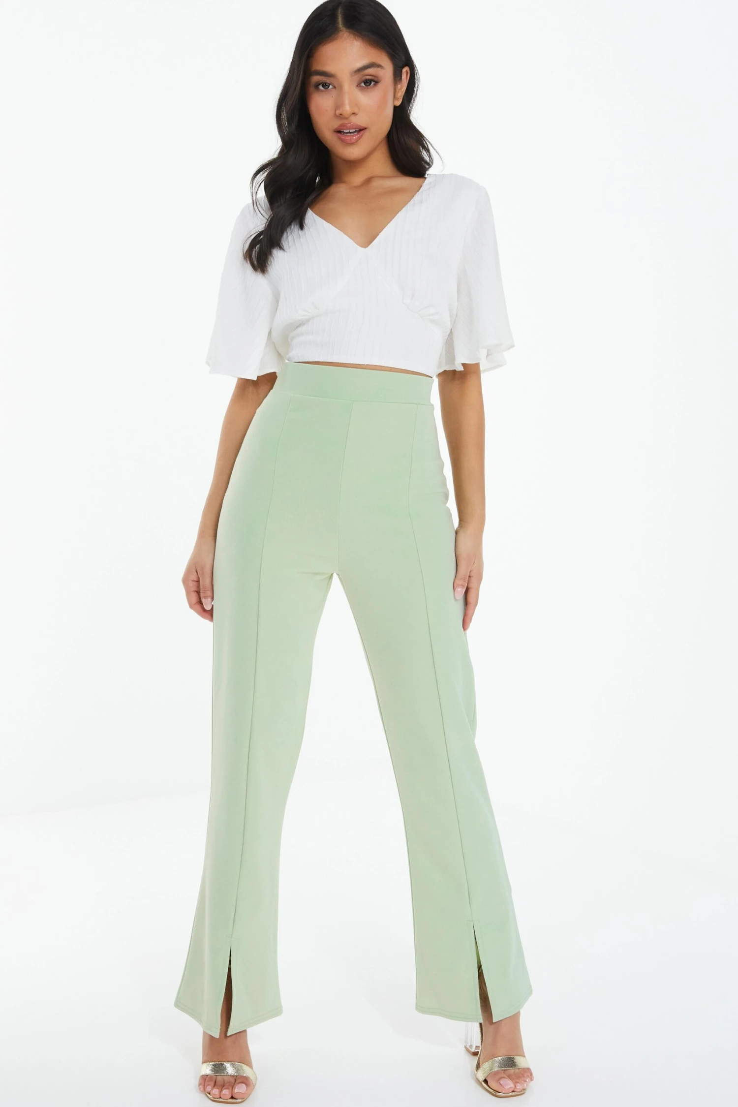 Petite Sage Split Front Trousers 4 Petite Sage Split Front Trousers - Image 2