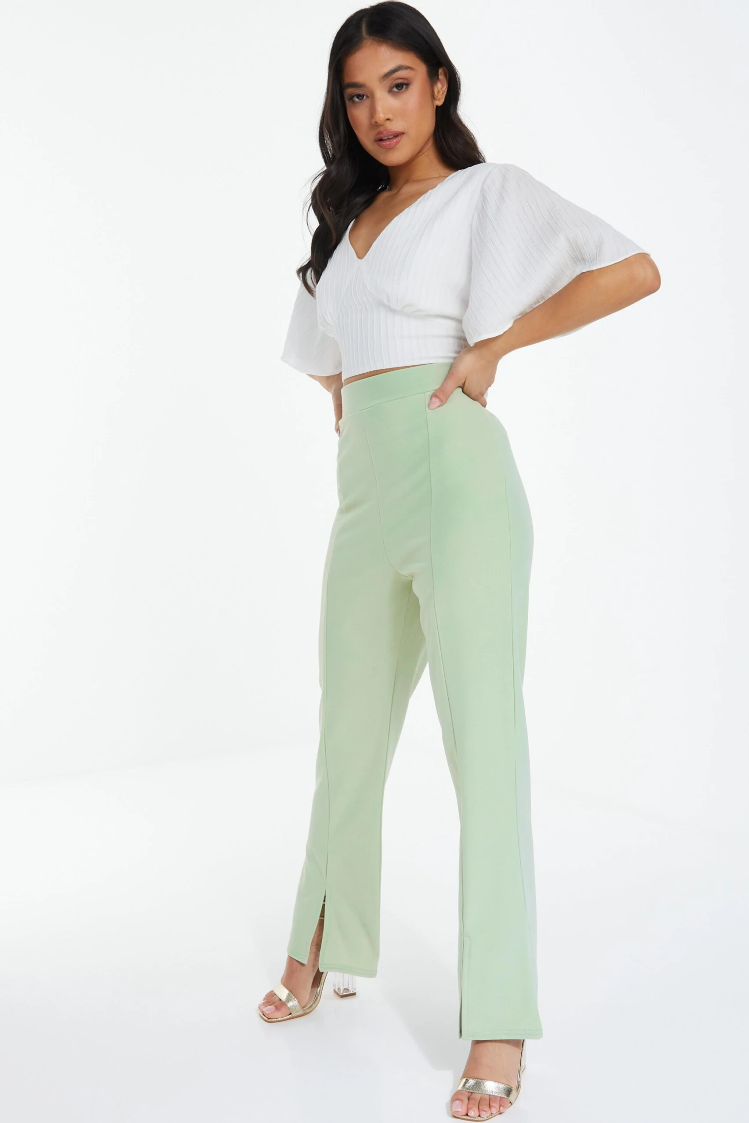 Petite Sage Split Front Trousers 6 Petite Sage Split Front Trousers - Image 4