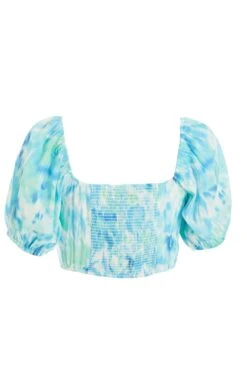 Blue Marble Print Crop Top -Deals Clothifyr Store 00100039148 ZB