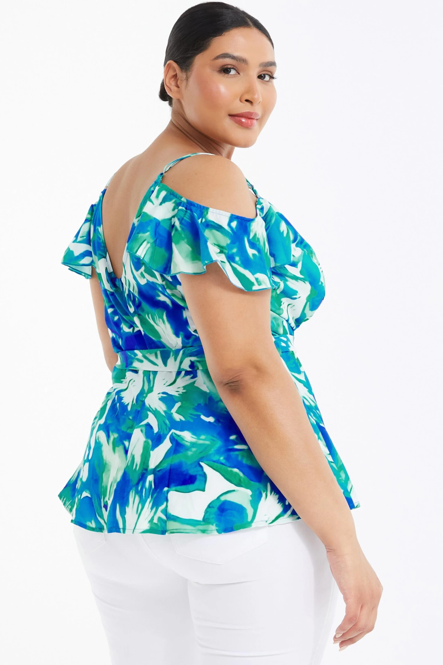 Curve Blue Tropical Print Wrap Top 5 Curve Blue Tropical Print Wrap Top - Image 3