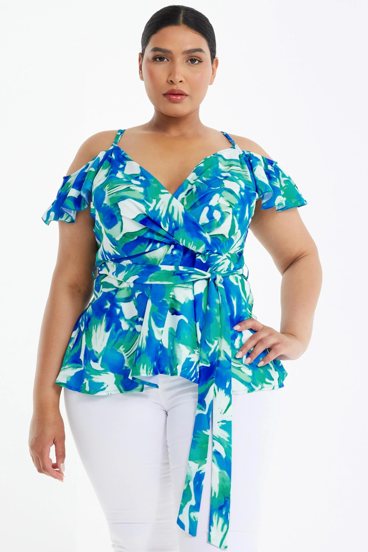 Curve Blue Tropical Print Wrap Top 4 Curve Blue Tropical Print Wrap Top - Image 2