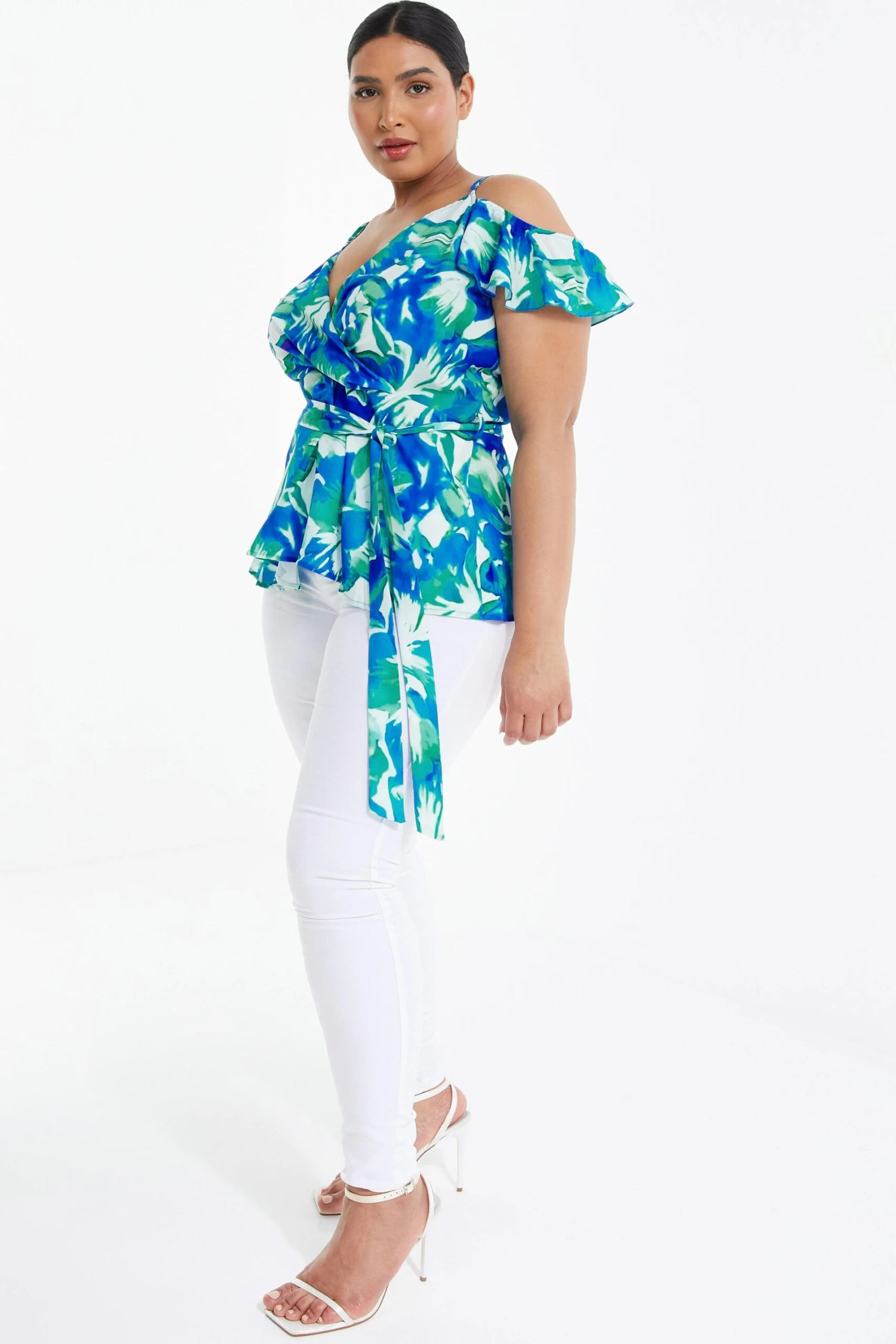 Curve Blue Tropical Print Wrap Top 6 Curve Blue Tropical Print Wrap Top - Image 4