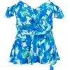 Curve Blue Tropical Print Wrap Top -Deals Clothifyr Store 00100039210 ZM