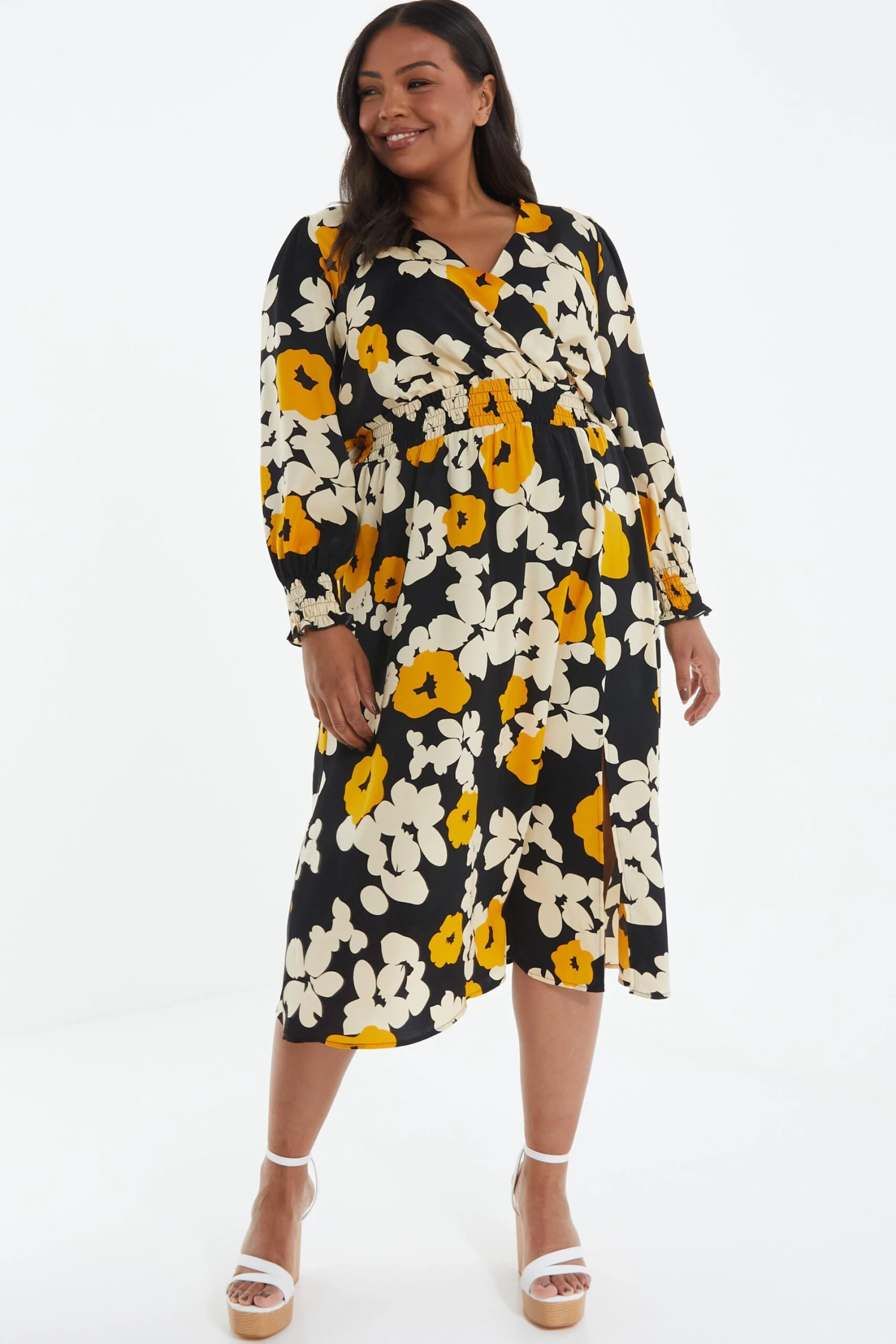 Curve Black Floral Wrap Midi Dress 4 Curve Black Floral Wrap Midi Dress - Image 2