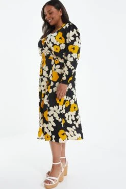 Curve Black Floral Wrap Midi Dress 11 Curve Black Floral Wrap Midi Dress -Deals Clothifyr Store 00100039222 XS