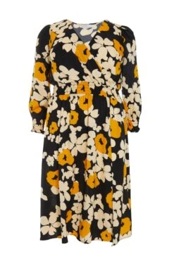 Curve Black Floral Wrap Midi Dress
