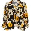 Curve Black Floral Satin Frill Cuff Blouse -Deals Clothifyr Store 00100039223 ZM