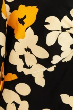 Curve Black Floral Satin Frill Cuff Blouse -Deals Clothifyr Store 00100039223 ZS