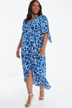 Curve Royal Blue Animal Print Warp Dress -Deals Clothifyr Store 00100039230 XS
