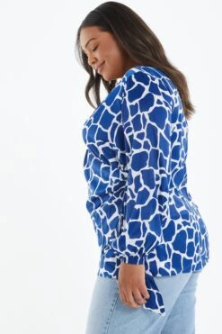 Curve Royal Blue Animal Print Wrap Top 10 Curve Royal Blue Animal Print Wrap Top -Deals Clothifyr Store 00100039231 XB