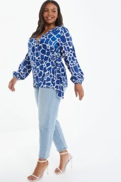 Curve Royal Blue Animal Print Wrap Top 11 Curve Royal Blue Animal Print Wrap Top -Deals Clothifyr Store 00100039231 XS