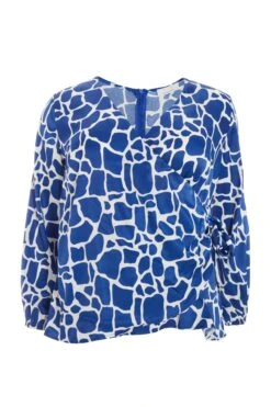 Curve Royal Blue Animal Print Wrap Top