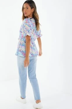 Multicoloured Animal Print Peplum Top -Deals Clothifyr Store 00100039295 XB