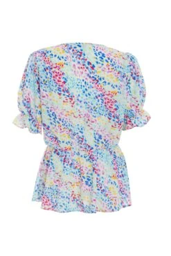 Multicoloured Animal Print Peplum Top -Deals Clothifyr Store 00100039295 ZB