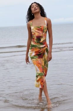 Multicoloured Marble Print Corset Crop Top -Deals Clothifyr Store 00100039383 XS