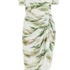 Curve Green Marble Print Bardot Midi Dress -Deals Clothifyr Store 00100039601 ZM