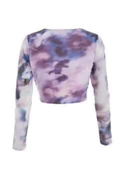 Purple Marble Print Mesh Crop Top -Deals Clothifyr Store 00100039614 ZB