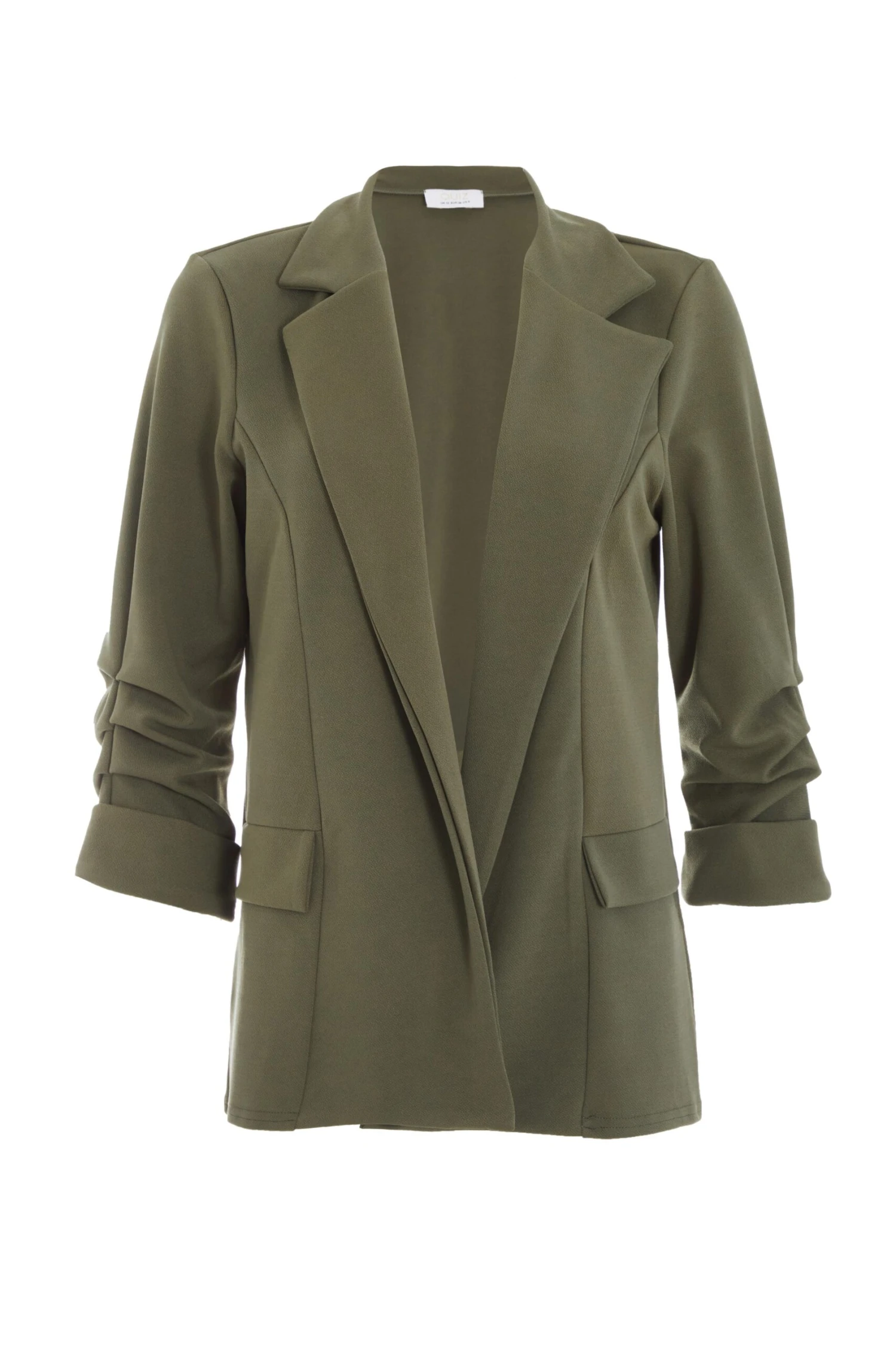 Petite Khaki Ruched Sleeve Blazer 3 Petite Khaki Ruched Sleeve Blazer